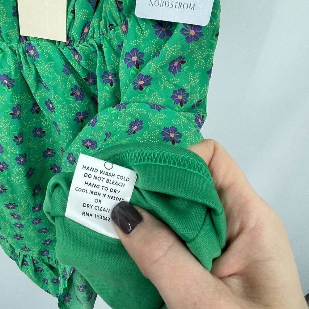 Melloday Womens Dress S Green Multi Floral V Neck Sleeveless Lined Sundress New